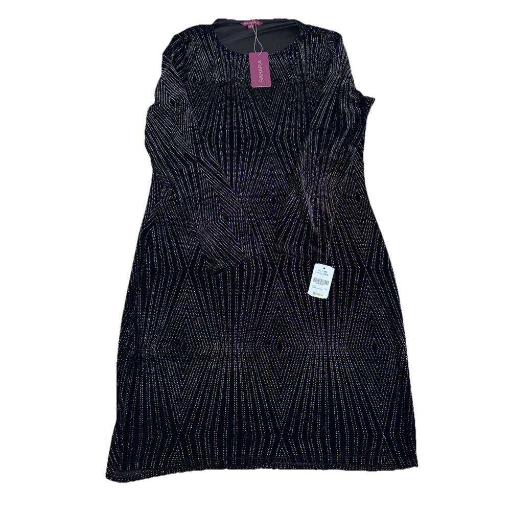 Sahara womens long sleeve crew neckline glitter accents Medium cocktail dress